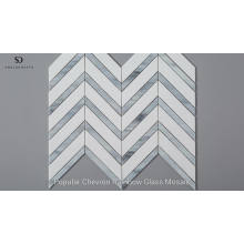 White And Blue Mixed Color Chevron Mosaic Glass Tile For Wall